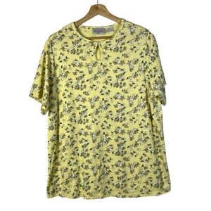 Basic Editions Yellow Floral Short Sleeve Top 1X